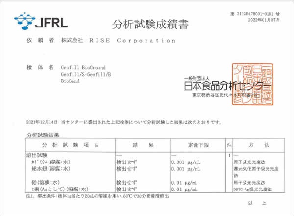 GeoFill 分析試験成績書