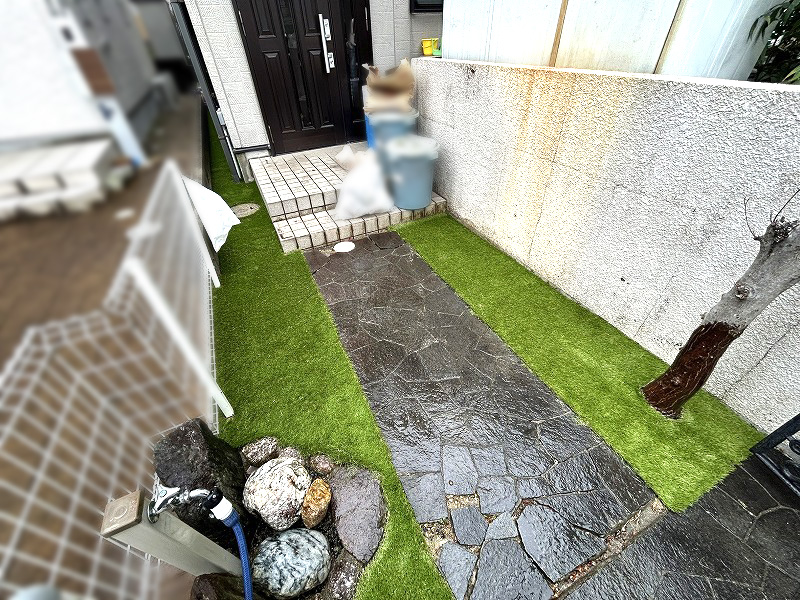 【兵庫】宝塚市 お庭とエントランスの人工芝施工