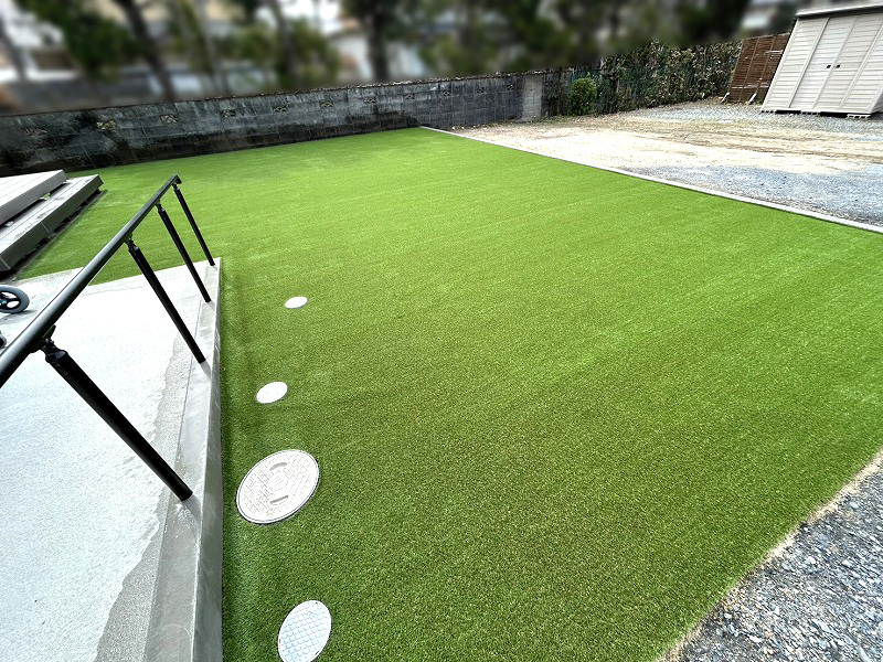 【京都】久世郡 土のままだった広いお庭に人工芝施工